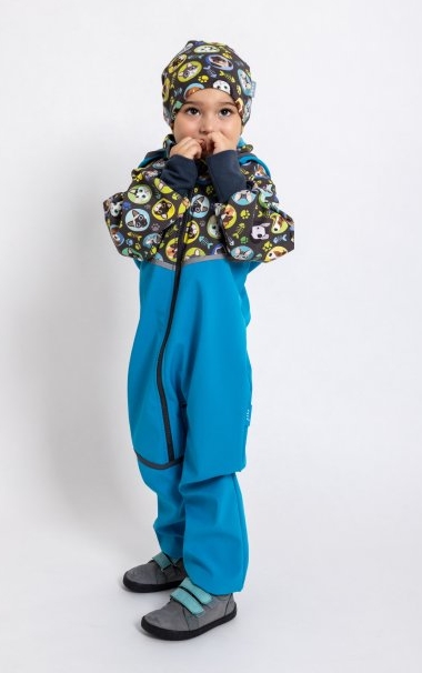 Chlapecká softshellová kombinéza Unuo modrá kočka/pes kluk