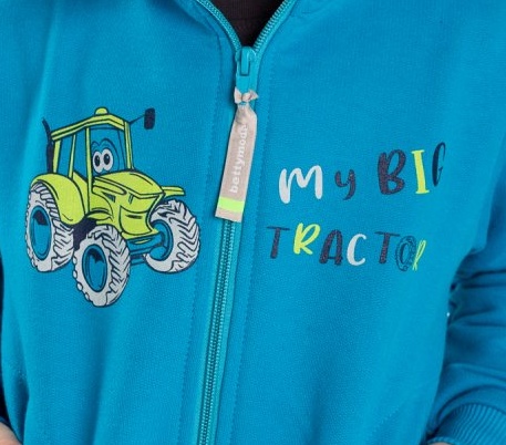 Chlapecká mikina Betty mode tyrkysová s traktůrkem