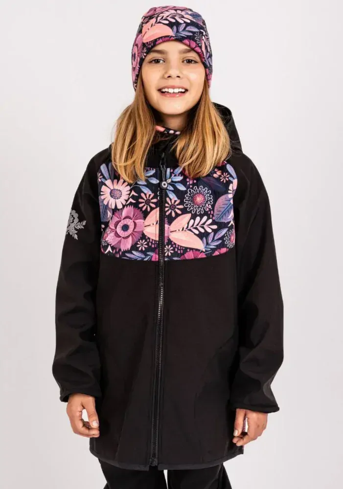 Dívčí softshellová bunda Unuo s fleecem kouzelné květiny