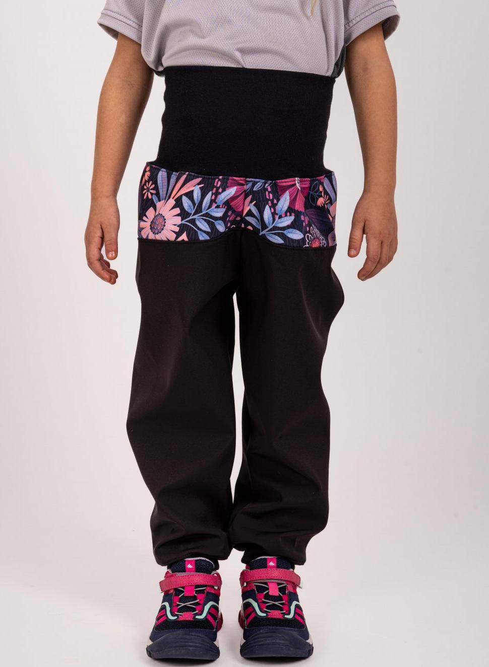 Dívčí softshellové kalhoty Unuo s fleecem kouzelné květiny