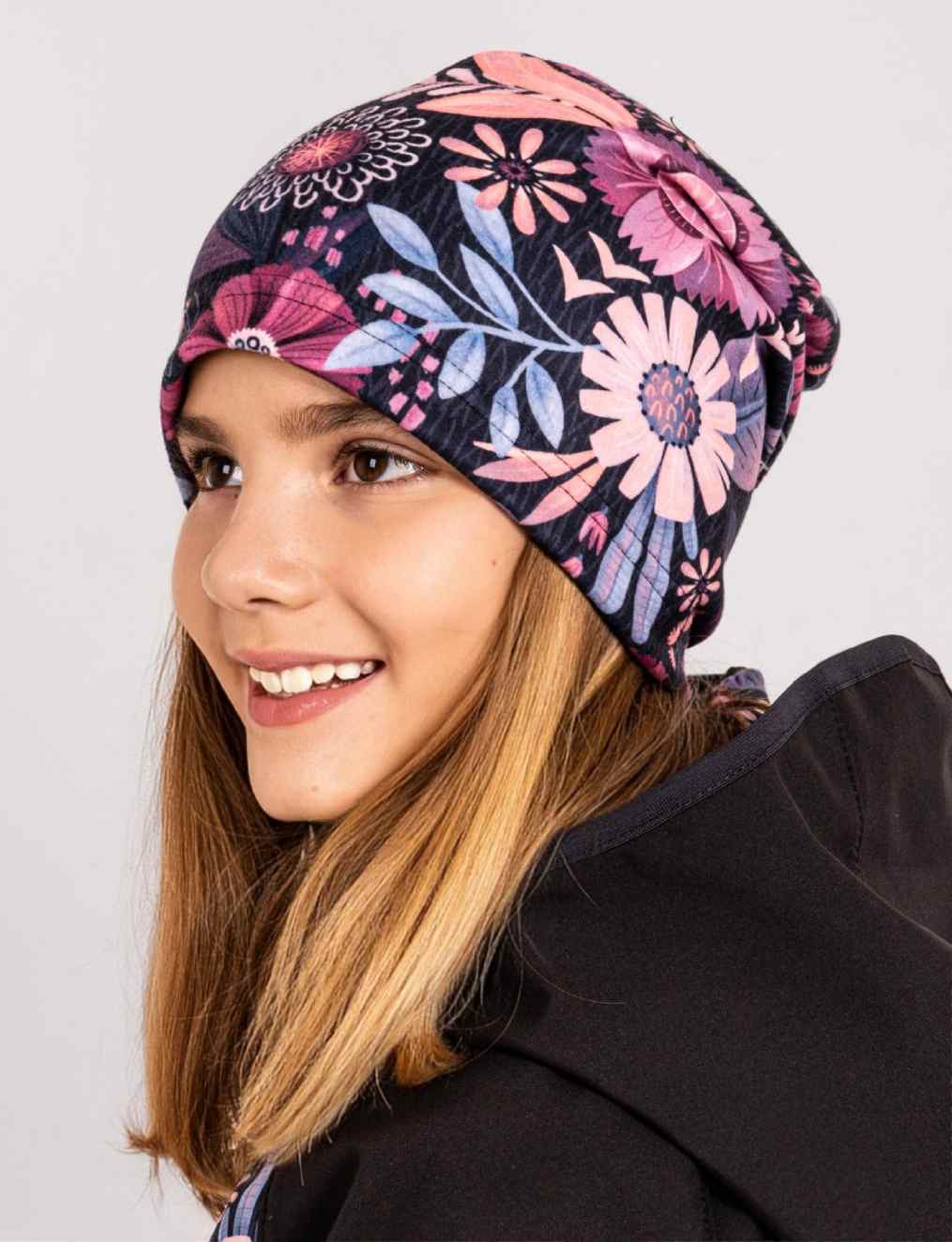 Dětská fleecová čepice Unuo kouzelné květiny 