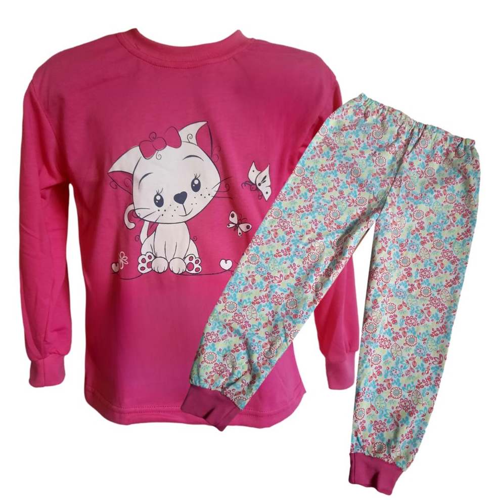 Dívčí pyžamo Betty Mode růžové kočička s mašlí