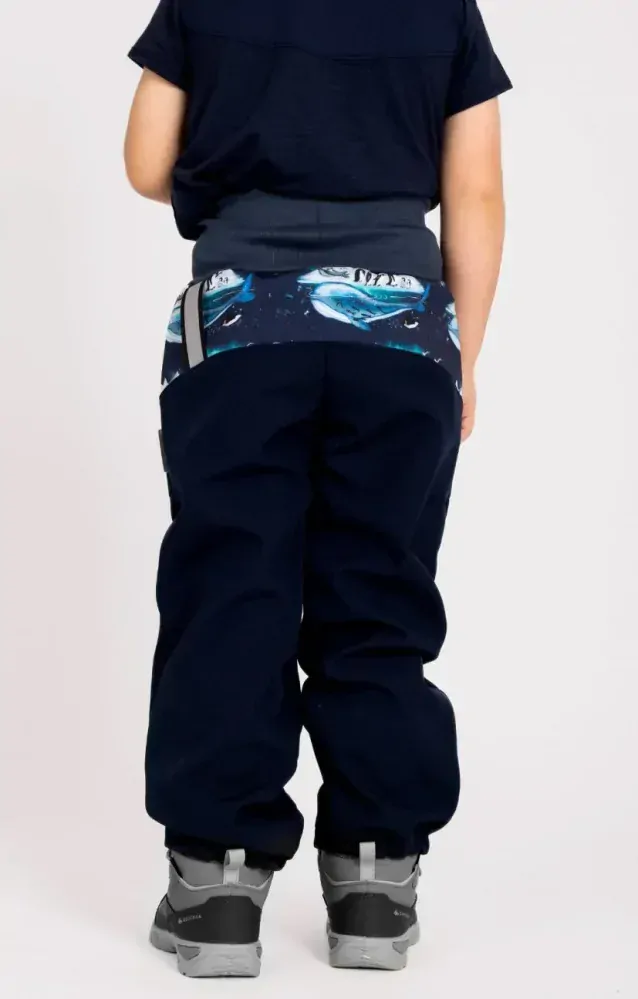Dětské softshellové kalhoty Unuo Basic s fleecem tučňáci