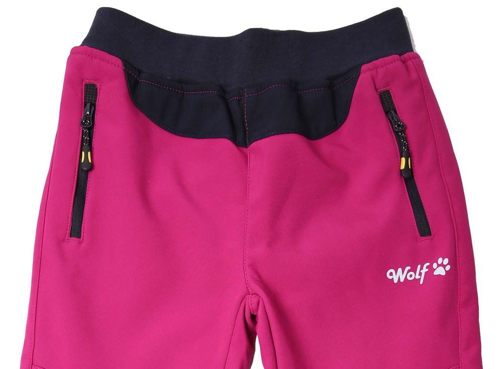 Dívčí softshellové kalhoty Wolf B2391 s fleecem vel. 92-110 tmavě růžové
