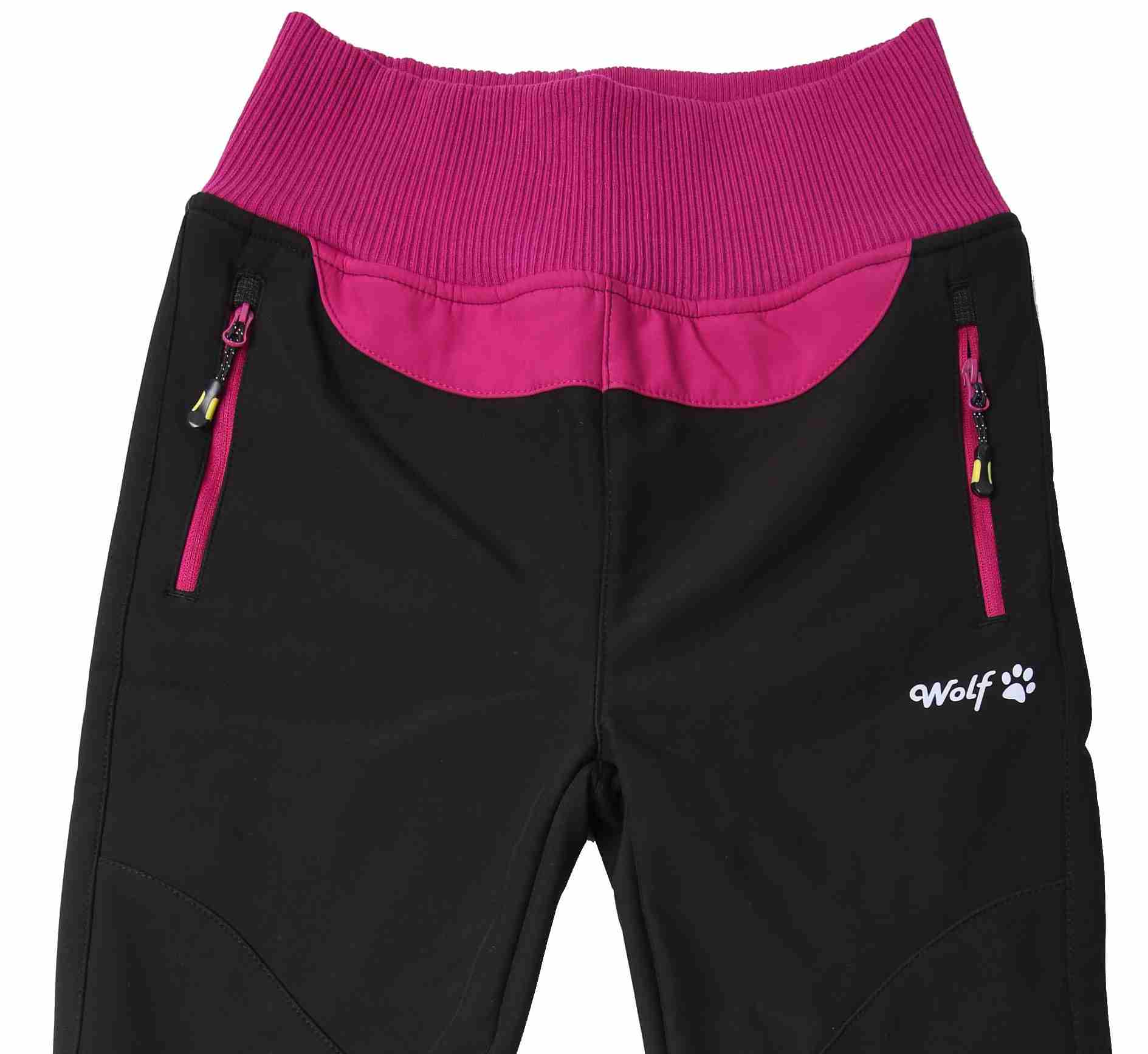 Dívčí softshellové kalhoty Wolf s fleecem B2399 vel. 98 černé s růžovou