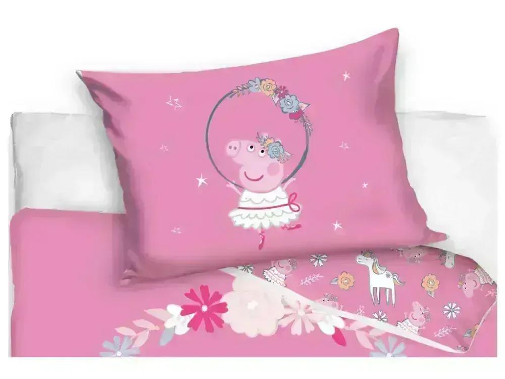 Povlečení do postýlky Peppa Pig akrobatka 100x135cm, 40x60 cm
