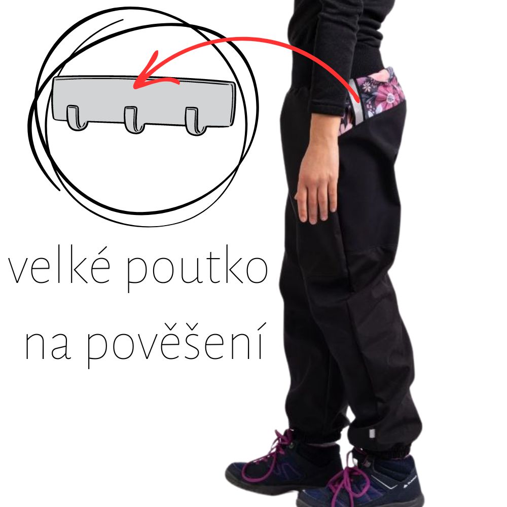 Dívčí softshellové oteplovačky Unuo s FLEECEM PLUS  kouzelné květiny