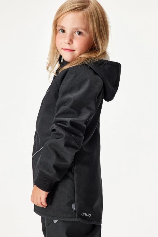 Dětská zimní softshellová bunda Unuo s umělým kožíškem černá