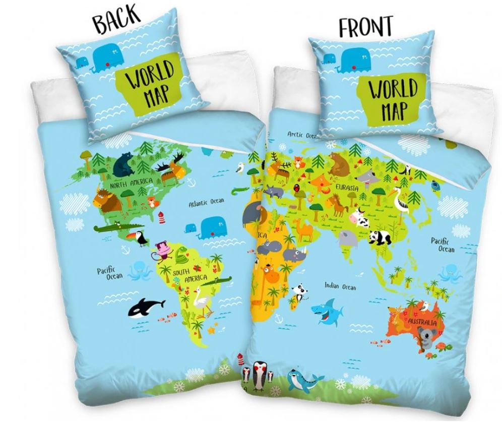 Povlečení na velkou postel Mapa zvířat 140x200/70x90 cm