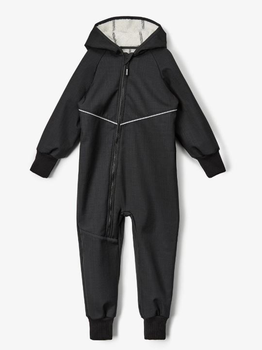 Dětská zimní kombinéza Unuo s umělým kožíškem černý melír