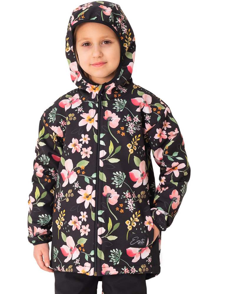 Dívčí jarní/podzimní softshellová bunda Esito s fleecem duo spring květy