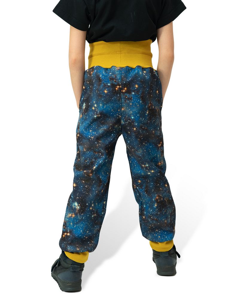 Chlapecké rostoucí softshellové kalhoty Sport Esito s fleecem vesmír galaxie