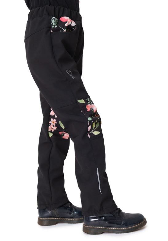 Dívčí softshellové kalhoty Esito s fleecem DUO spring květy