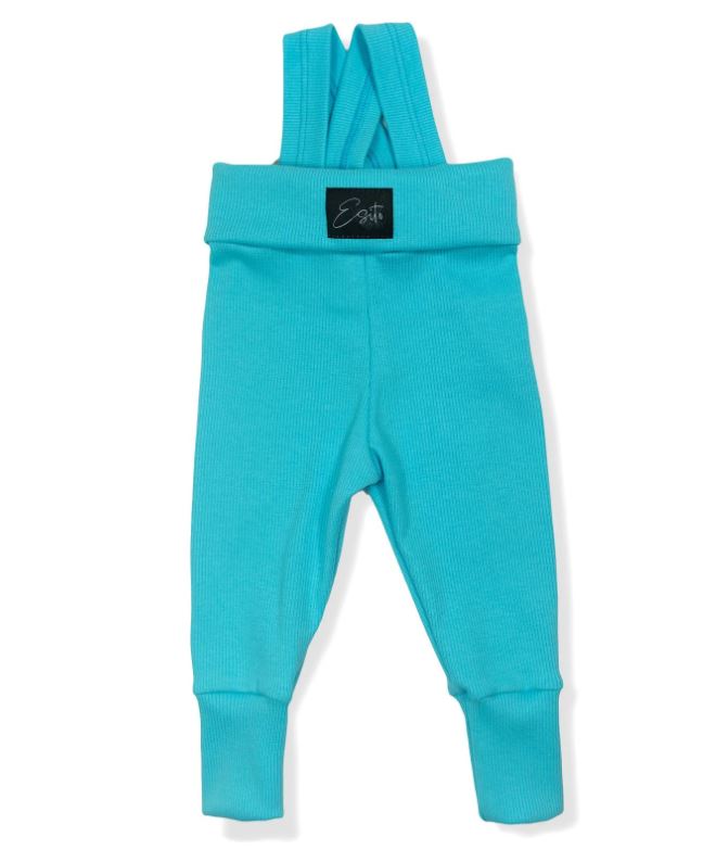 Rostoucí žebrované tepláčky Esito s kšandami tyrkysové