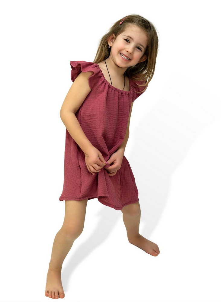 Mušelínové dívčí šaty Esito rubínové