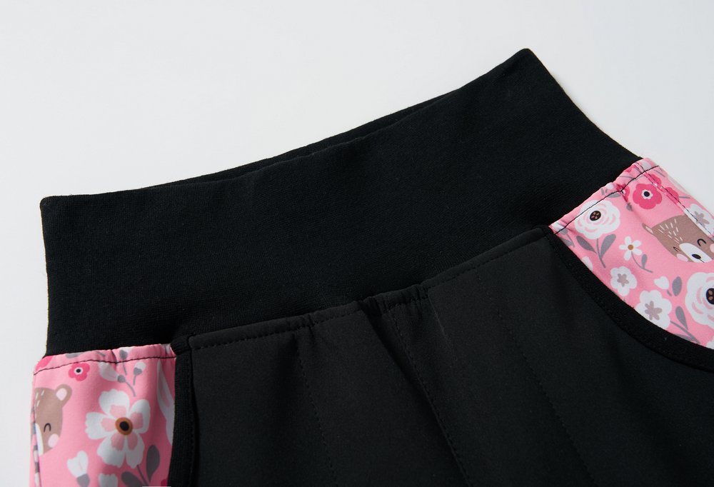 Dívčí softshellové kalhoty Wolf B2585 (JARNÍ BEZ FLEECU) černé s růžovou - ježek