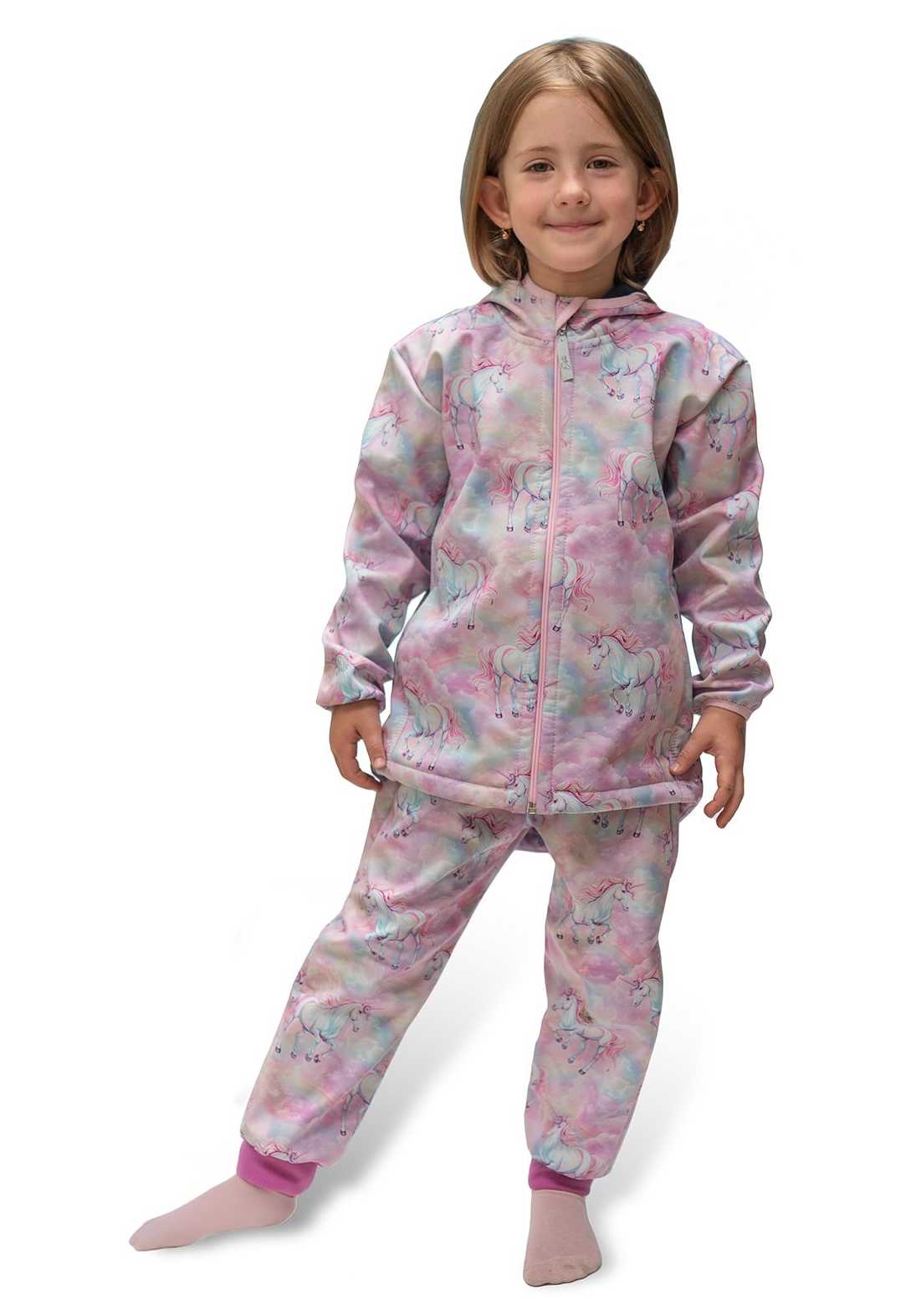 Dívčí rostoucí softshellové kalhoty Esito - jednorožec