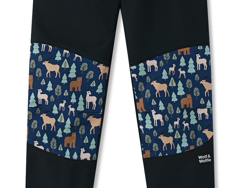 Chlapecké softshellové kalhoty Wolf & Wolfie s fleecem  B2595 černé zvířátka