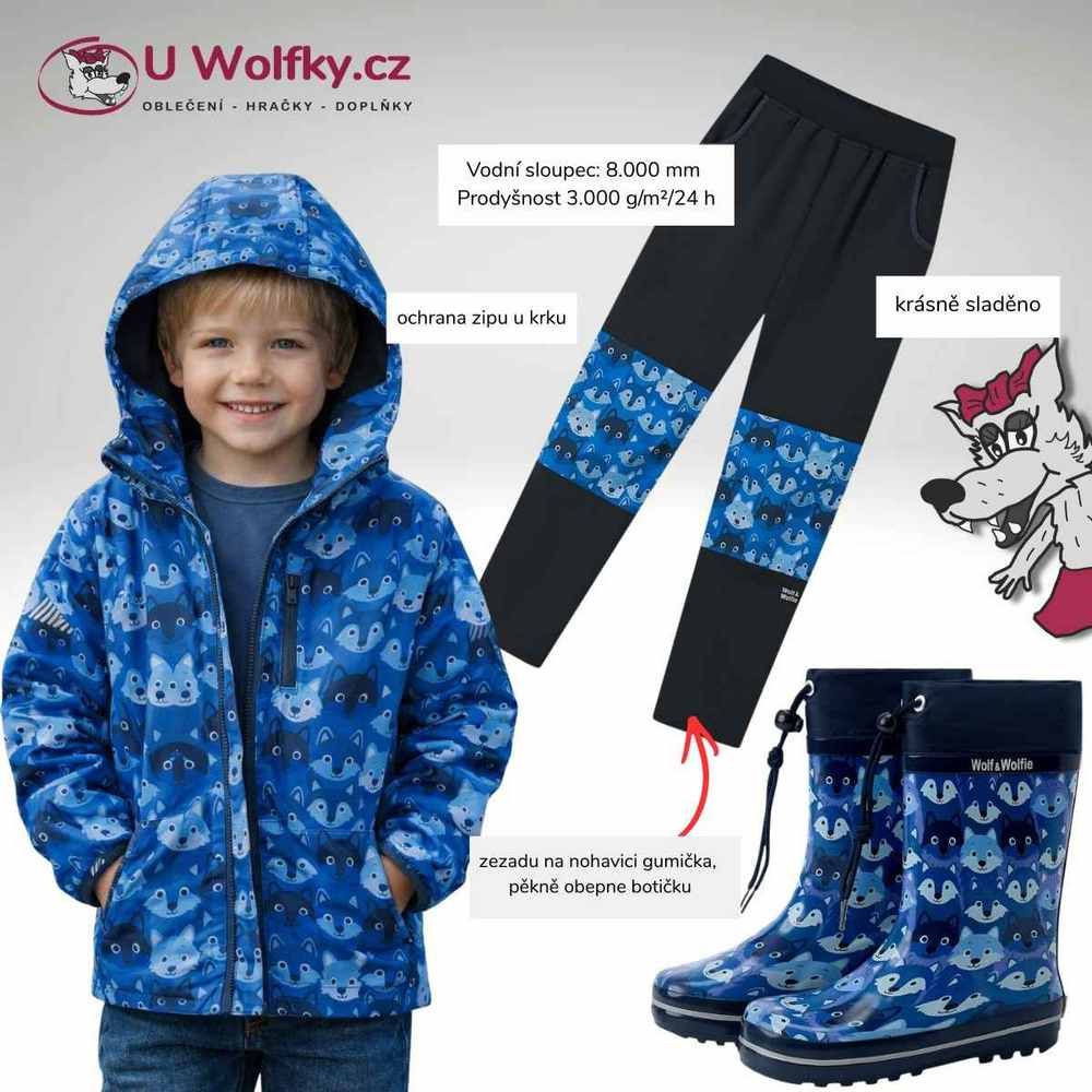 Chlapecké softshellové kalhoty Wolf & Wolfie B2682 (JARNÍ bez fleecu) černé s vlky