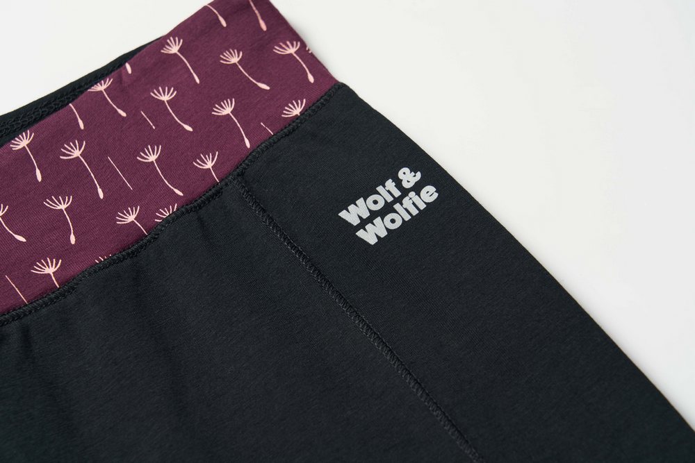 Dámské 3/4 legíny Wolf Wolf & Wolfie H2641A vel. M-XXXL černé / pas bordo + pampelišky