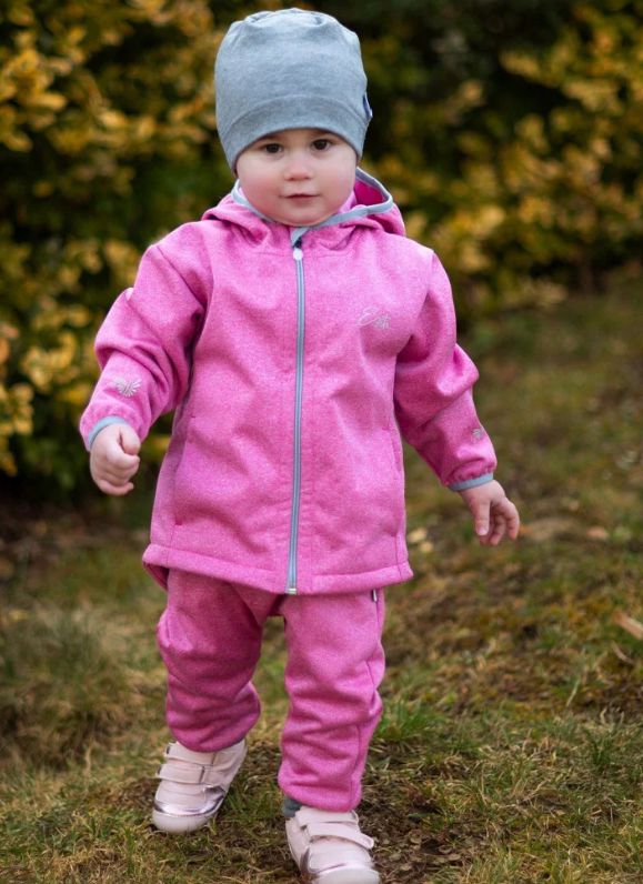 Dívčí rostoucí softshellové kalhoty Esito s fleecem vel. 74-86 růžový melír