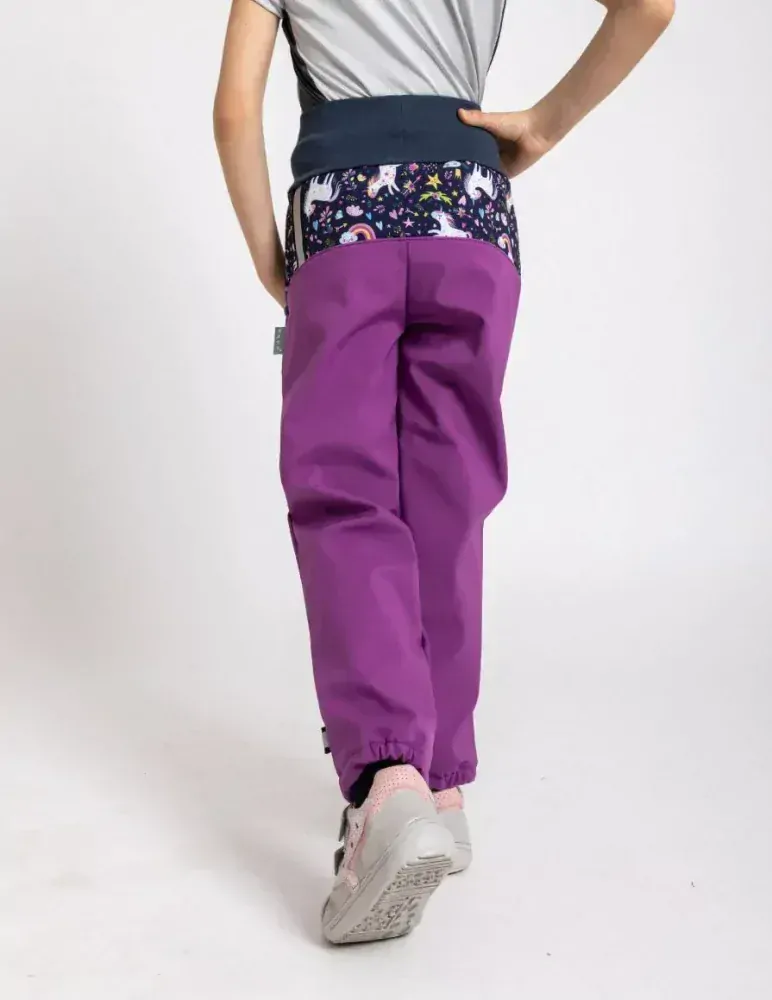 Dívčí softshellové kalhoty Unuo s fleecem - jednorožci