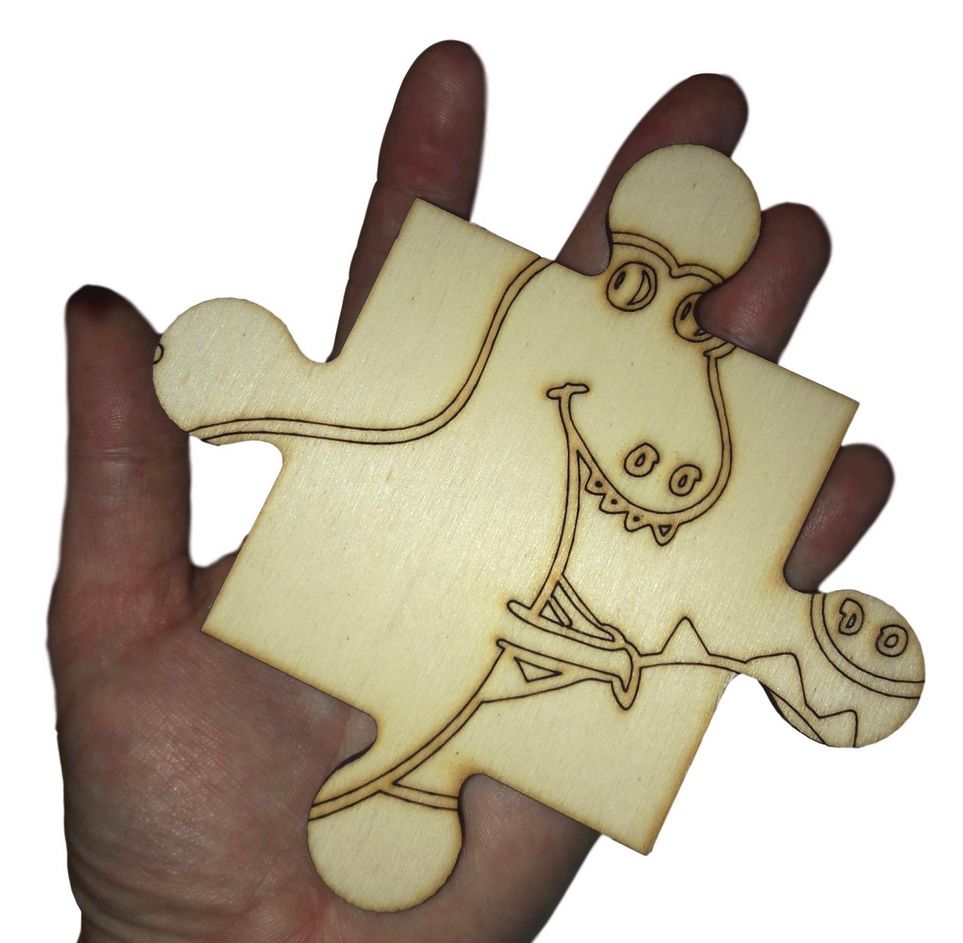 Dřevěné puzzle DINO k vybarvení - 15 dílků velké části