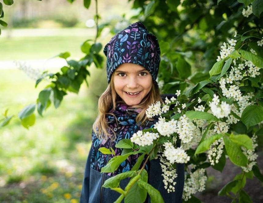 Fleecová čepice Unuo lístečky - dětská