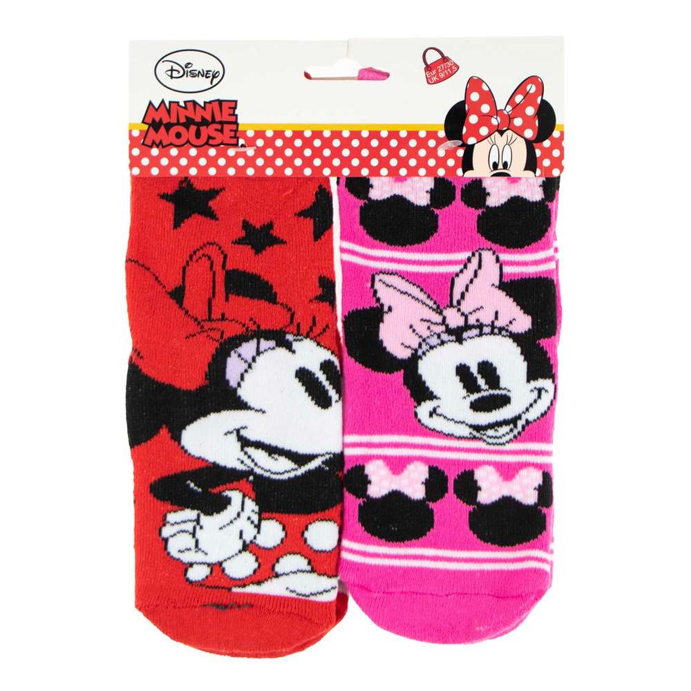 Froté ponožky Minnie s protiskluzem červené a tmavě růžové