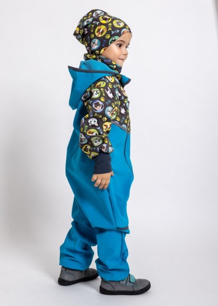 Chlapecká softshellová kombinéza Unuo modrá kočka/pes kluk