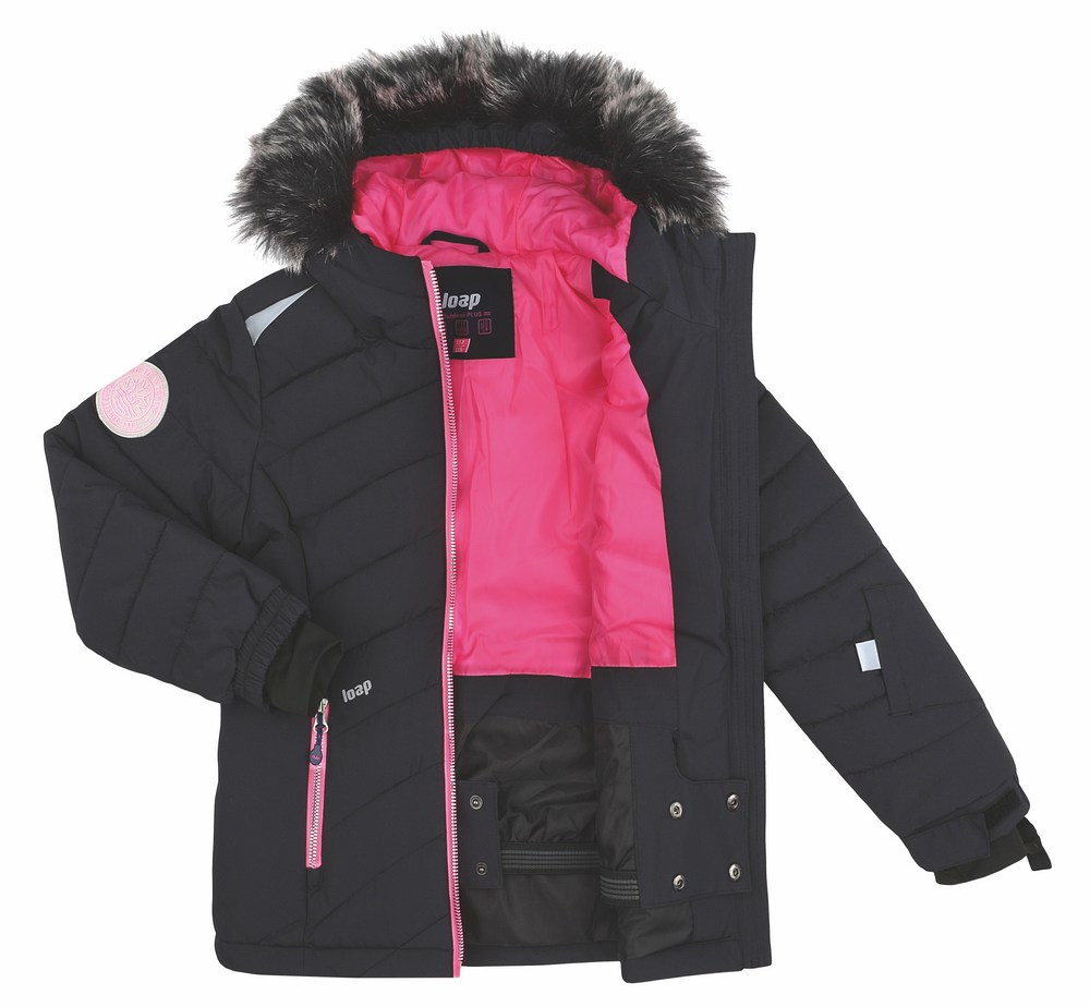Dívčí lyžařská zimní bunda Loap Fuksie černá s růžovou