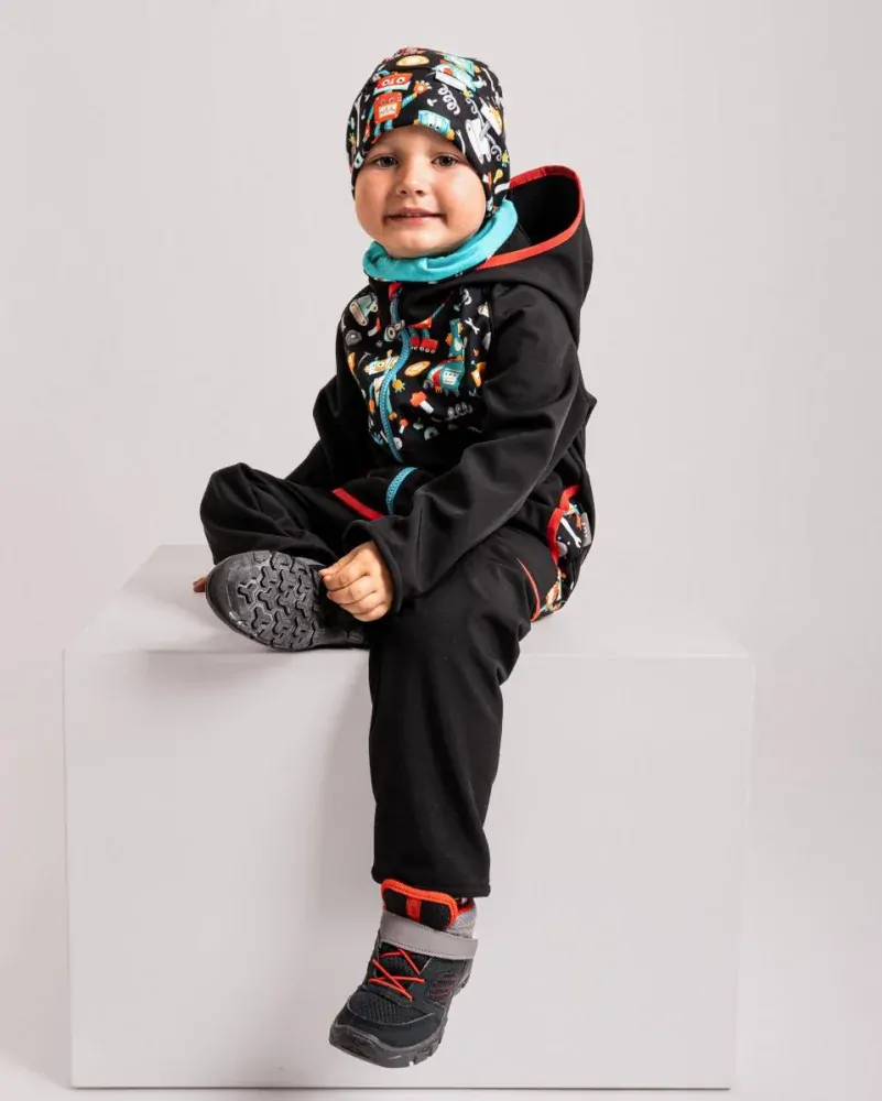 Dětská softshellová bunda Unuo s fleecem roboti