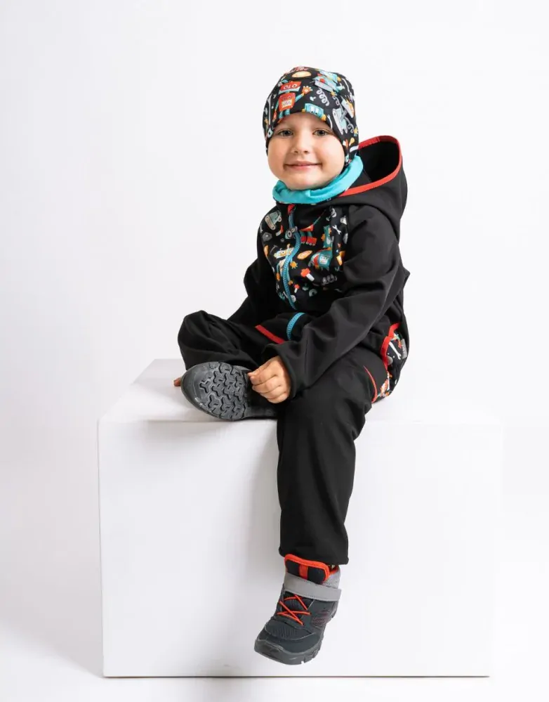 Dětské softshellové kalhoty Unuo Basic s fleecem roboti