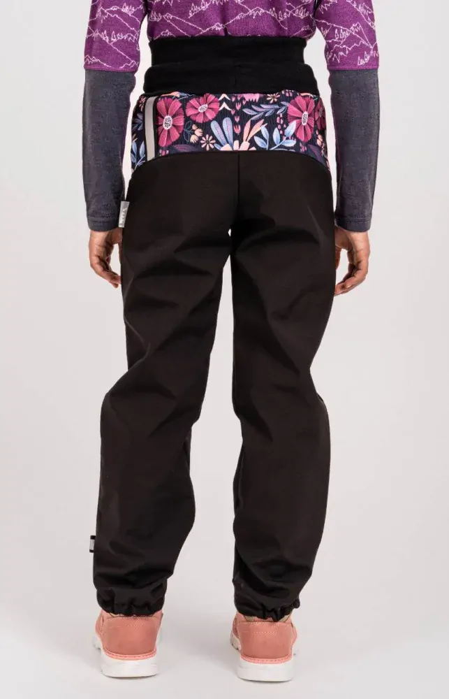 Dívčí softshellové kalhoty Unuo s fleecem kouzelné květiny