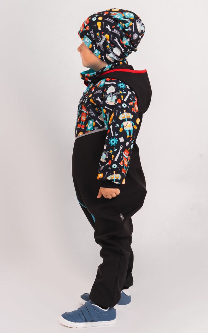 Chlapecká softshellová kombinéza Unuo černá roboti