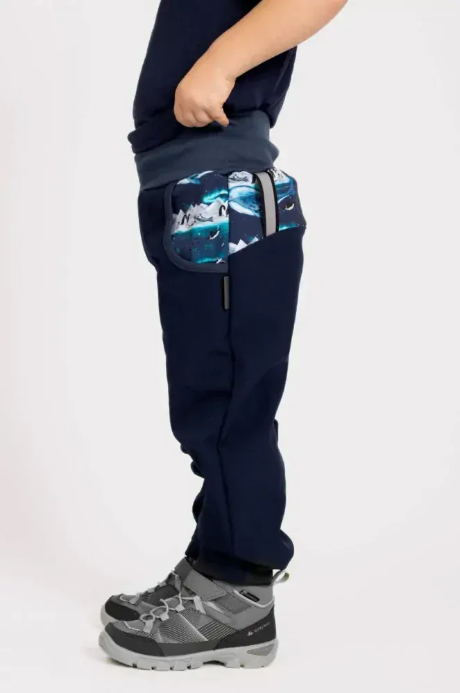 Dětské softshellové kalhoty Unuo Basic s fleecem tučňáci