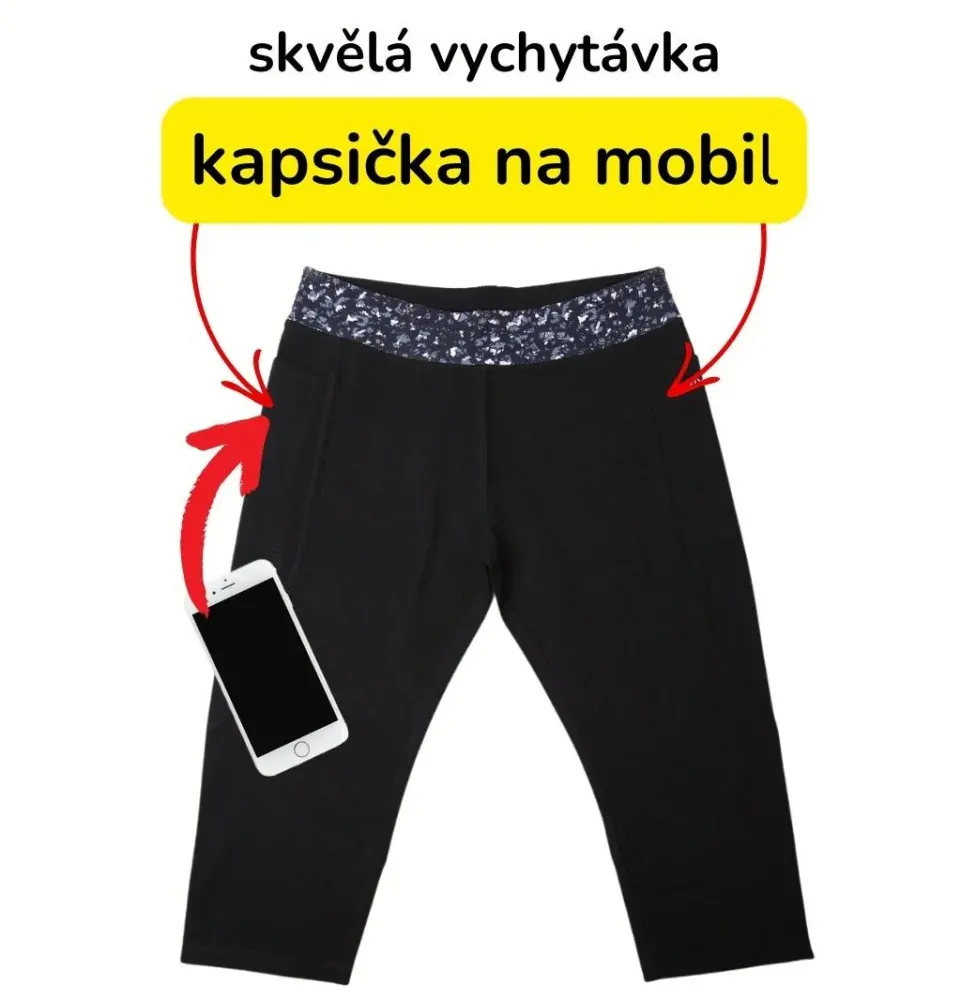 Dámské 3/4 legíny Wolf H2447 s kapsičkou na mobil černé s tmavou