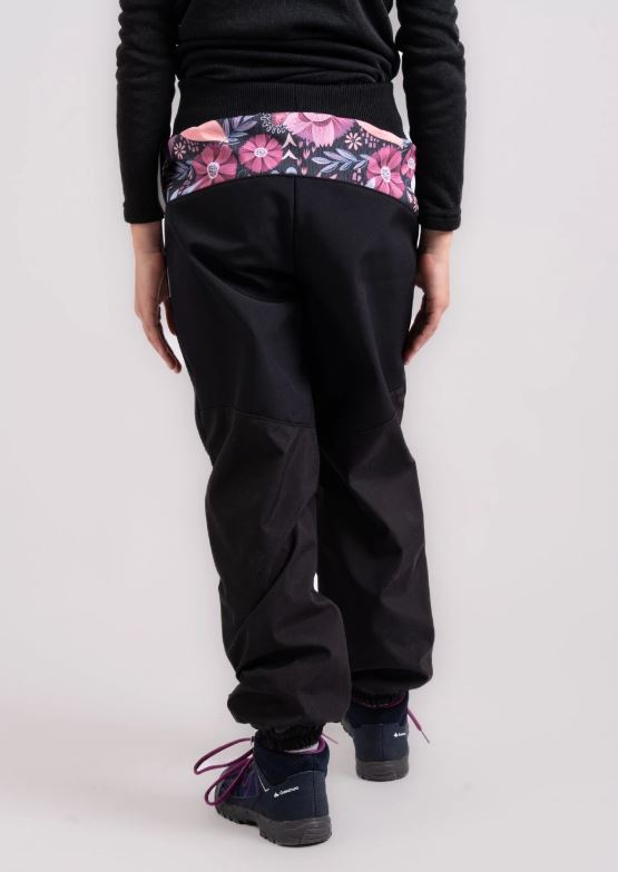 Dívčí softshellové oteplovačky Unuo s FLEECEM PLUS  kouzelné květiny