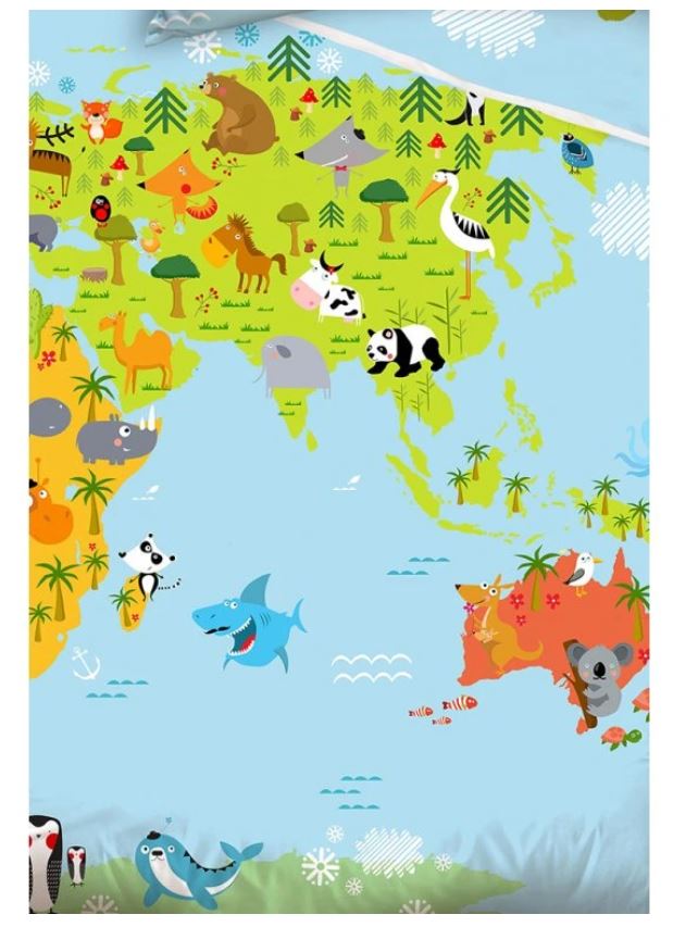 Povlečení na velkou postel Mapa zvířat 140x200/70x90 cm