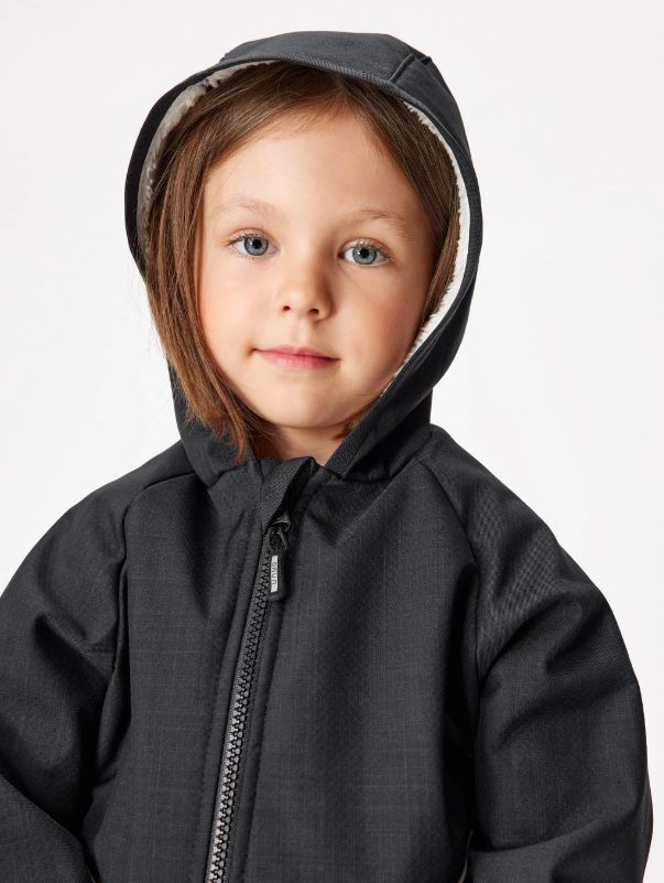 Dětská zimní kombinéza Unuo s umělým kožíškem černý melír