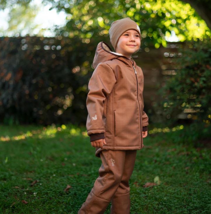 Dětská zimní softshellová bunda Esito s kožíškem hnědá