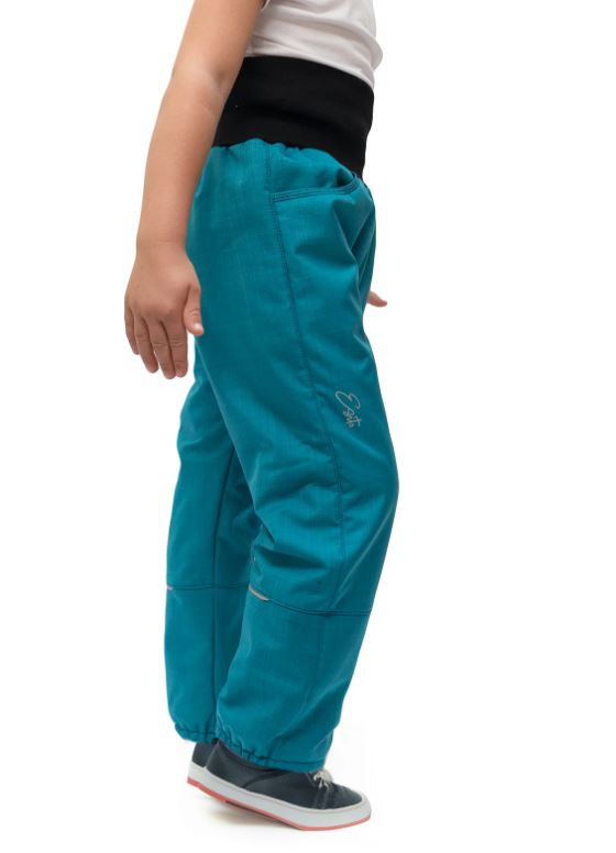 Dětské zimní softshellové oteplovačky Esito s umělým kožíškem petrolejové