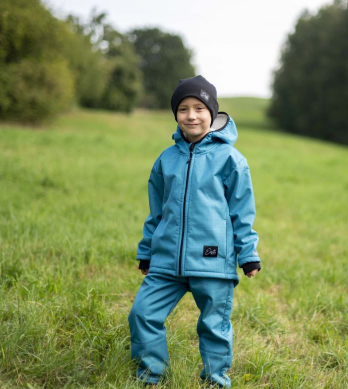 Dětská zimní softshellová bunda Esito s kožíškem petrolejová