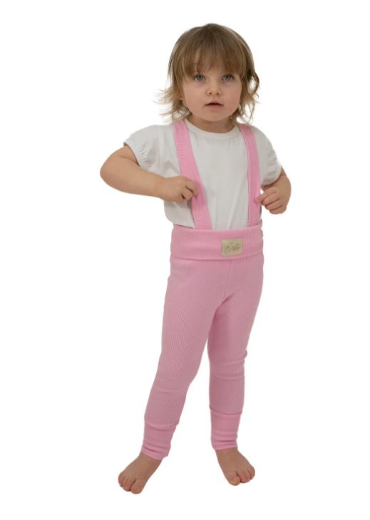 Rostoucí dívčí žebrované tepláčky Esito s kšandami růžové