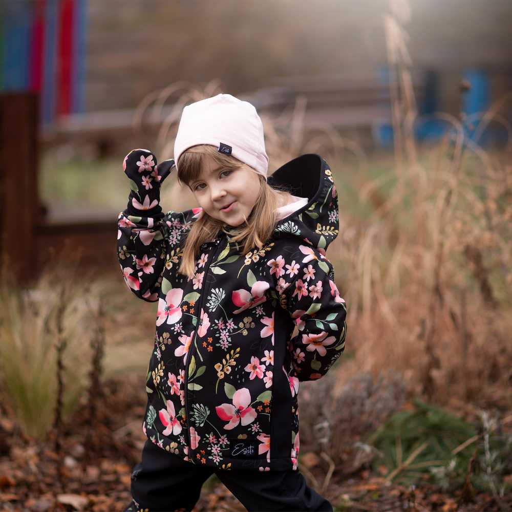 Dívčí jarní/podzimní softshellová bunda Esito s fleecem duo spring květy