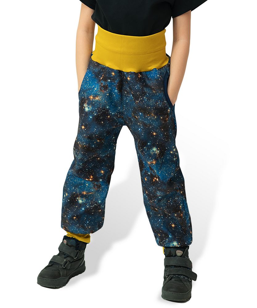 Chlapecké rostoucí softshellové kalhoty Sport Esito s fleecem vesmír galaxie