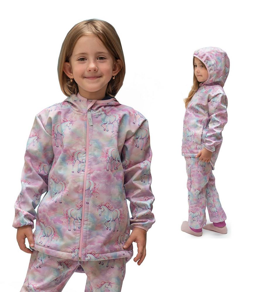 Dívčí jarní/podzimní softshellová bunda Esito s fleecem duo jednorožec