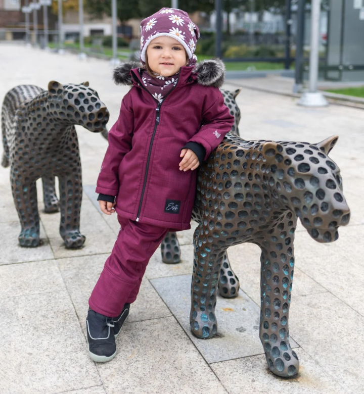 Dívčí zimní kabát Esito s umělým kožíškem vínový