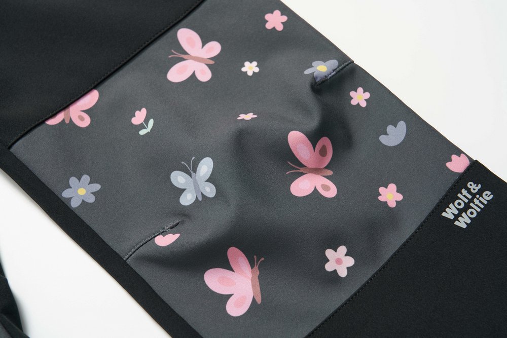 Dívčí softshellové kalhoty Wolf & Wolfie (jarní bez fleecu) B2683 černé s motýlky