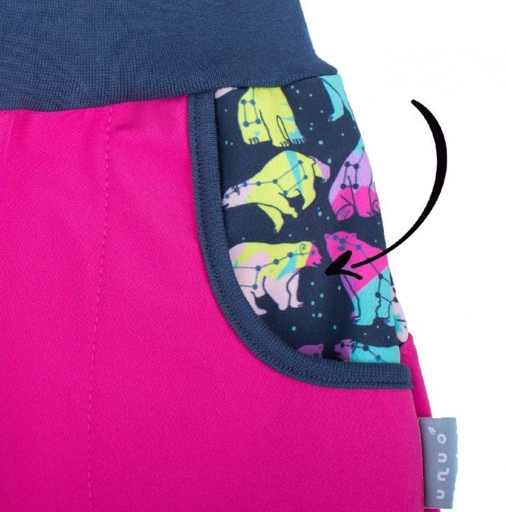 Dívčí softshellové kalhoty Unuo s fleecem souhvězdí medvěda tmavě růžové